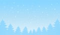 Modern festive banner, merry christmas. Winter forest background. Blue landscape with falling snow and stars. New Year poster. Royalty Free Stock Photo