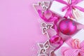 Modern festive pink theme Christmas holiday background with deco