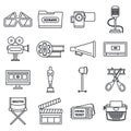 Modern film production icons set, outline style