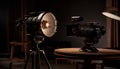 Modern film studio illuminated by strobe light generated by AI