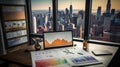 Modern Financial Desk: Vibrant Charts on Clean Marble Royalty Free Stock Photo