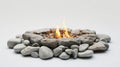 Modern fire pit with pebbles and controlled flame on a white background Royalty Free Stock Photo