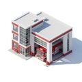Modern Fire Station with Fire Trucks in Garage and Office Building Royalty Free Stock Photo