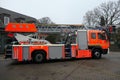 Modern fire truck. Fire truck with articulated turntable ladder, additional rear wheel steering, swi Royalty Free Stock Photo