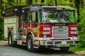 Modern Fire Truck. parked on the road side. Red fire engine. Vancouver fire department Royalty Free Stock Photo