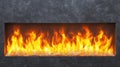 Modern fireplace burning bright, stone wall background, interior design Royalty Free Stock Photo