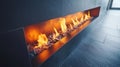Modern fireplace with flames in a dark tiled room, ideal for interior design Royalty Free Stock Photo