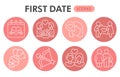 Modern first date infographic design template. Love and dating inphographic visualization with eight steps circle design