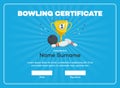 Modern first place bowling certificate diploma with a gold winning cup and place for your content