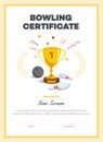 Modern first place bowling certificate diploma with place for your content