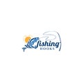 Modern Fishing Hook Sunset Drip Water logo design