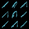 Modern fishing rod icons set vector neon Royalty Free Stock Photo