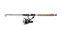 Modern fishing rod with reel on white background Royalty Free Stock Photo