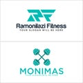 Modern fitness sport gym barbell initial text logo design