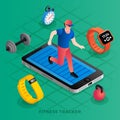 Modern fitness tracker concept background, isometric style