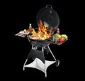 Modern flaming barbecue grill with tasty food on background Royalty Free Stock Photo