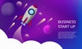 Modern flat background with rocket