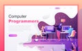 Modern flat cartoon design concept of Programmers for website and mobile app development. Landing page template.