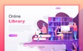 Modern flat cartoon design concept of Online Library for website and mobile app development. Landing page template. Royalty Free Stock Photo