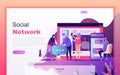 Modern flat cartoon design concept of Social Network for website and mobile app development. Landing page template. Royalty Free Stock Photo