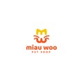 Modern flat colorful MIAU WOO PET SHOP logo design