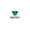 Modern flat colorful PROTECT wings logo design Royalty Free Stock Photo