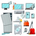 Modern flat consumer electronics home appliances with different damages,vector set.Broken household goods-mobile phone