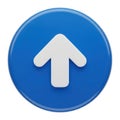 A modern, flat design blue button with a white upward pointing arrow in the center Royalty Free Stock Photo