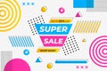 Modern Flat Design Colorful Memphis Style Super Sale Background Banner Concept with Geometric Shape Royalty Free Stock Photo