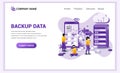 Modern flat design concept of Backup data, Copying files or files transfer process on mobile phone with characters. Can use for