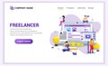 Modern flat design concept of Freelancer, blogger, content creator, copy writer with characters using device. Can use for banner,