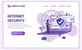 Modern flat design concept of Internet Security with a young man work with laptop checking access, protecting data. Can use for Royalty Free Stock Photo