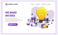 Modern Flat design concept of Making ideas for business with characters holding giant bulb, Using laptop for searching ideas. Can