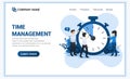 Modern Flat design concept of Time management with Characters. A man trying to stop time on giant clock. Can use for web banner,