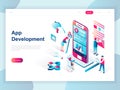 Modern flat design isometric concept of App Development for banner and website. Isometric landing page template. Royalty Free Stock Photo