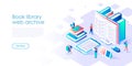 Modern flat design isometric concept of Book Library for banner and website. Isometric landing page template. Technology and Royalty Free Stock Photo