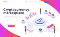 Flat color Modern Isometric Concept Illustration - Cryptocurrency marketplace