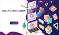 Modern flat design isometric concept of Online Education for banner and website. Isometric landing page template. Online training Royalty Free Stock Photo