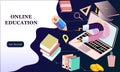 Modern flat design isometric concept of Online Education for banner and website. Isometric landing page template. Online training Royalty Free Stock Photo