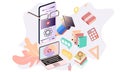Modern flat design isometric concept of Online Education for banner and website. Isometric landing page template. Online training Royalty Free Stock Photo