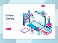 Modern flat design isometric concept of Online Library for banner and website. Isometric landing page template. Royalty Free Stock Photo