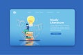 Modern Flat Design Vector Illustration. Study Literature Landing Page and Web Banner Template. Distance Education  Home Schooling Royalty Free Stock Photo