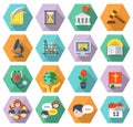 Modern Flat Education Icons in Hexagons Royalty Free Stock Photo