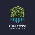 modern flat hexagon tree lake logo template