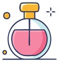 Modern Flat Icon of Round Perfume Bottle with Pink Essence and Golden Cap Royalty Free Stock Photo