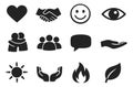 Modern flat icon set featuring symbols of connection, well-being, and interaction for user interface and web design Royalty Free Stock Photo