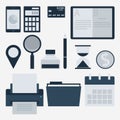 Modern flat icons collection, web design objects, business, finance, office and marketing items. Royalty Free Stock Photo