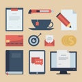 Modern flat icons collection, web design objects, business, finance, office and marketing items. Royalty Free Stock Photo