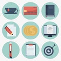 Modern flat icons collection, web design objects, business, finance, office and marketing items. Royalty Free Stock Photo