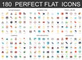 180 modern flat icons set of entertainment, summer time, travel cruise, camping, gps navigation and insurance icons.